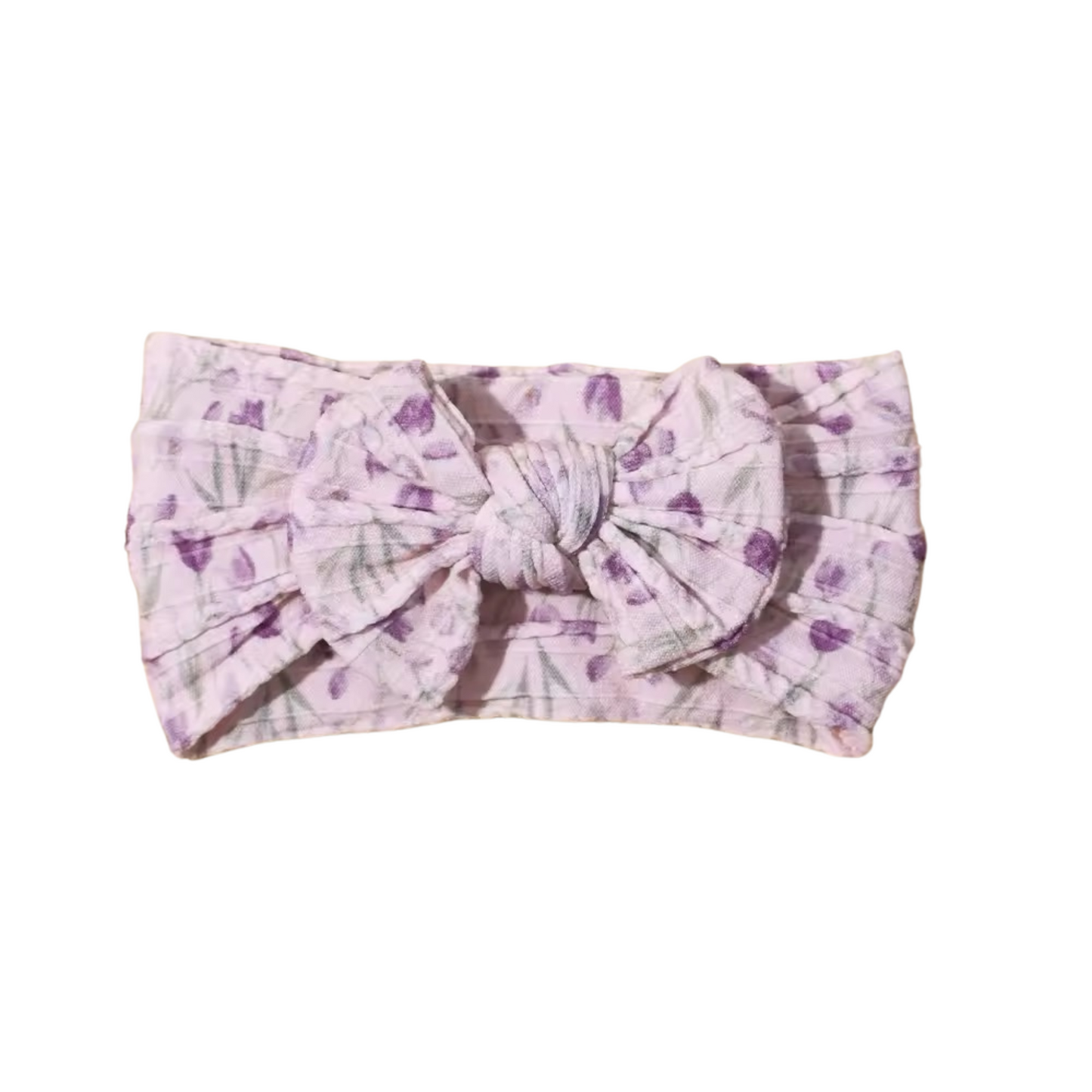 Mauve tulip pattern - Baby cable bow headband