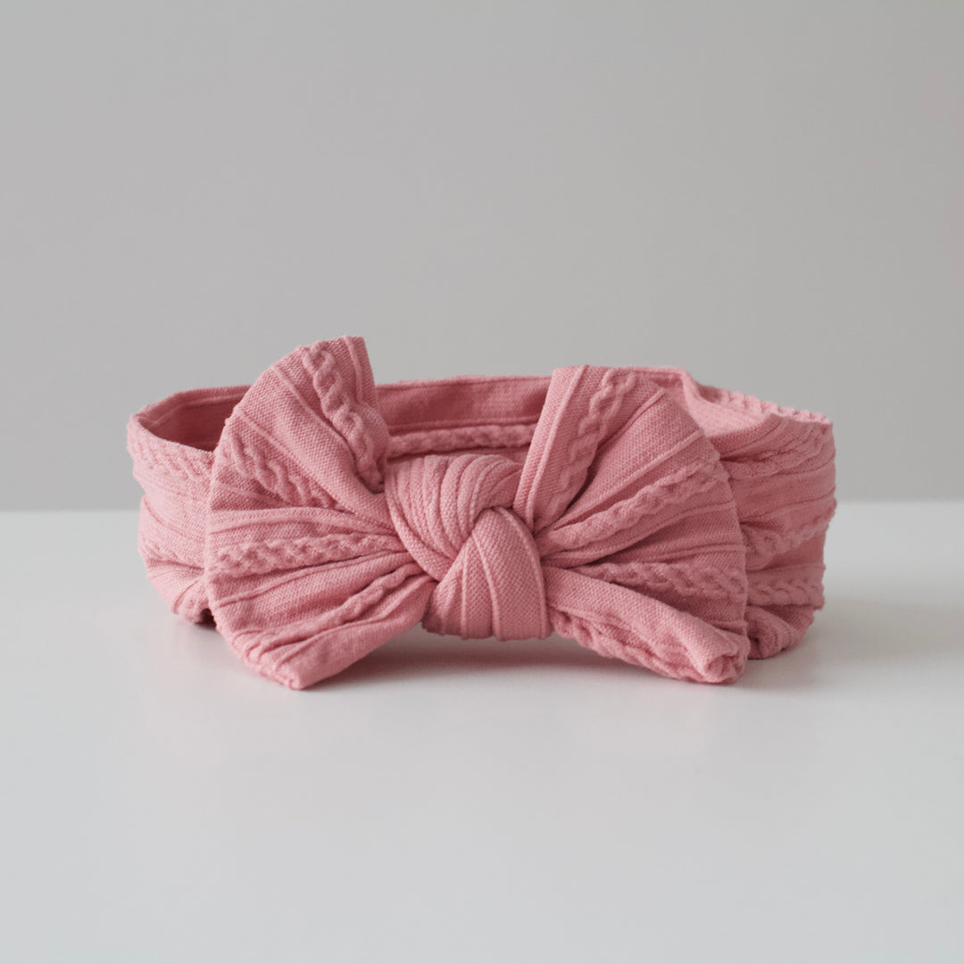 Dusty pink - Baby cable bow headband