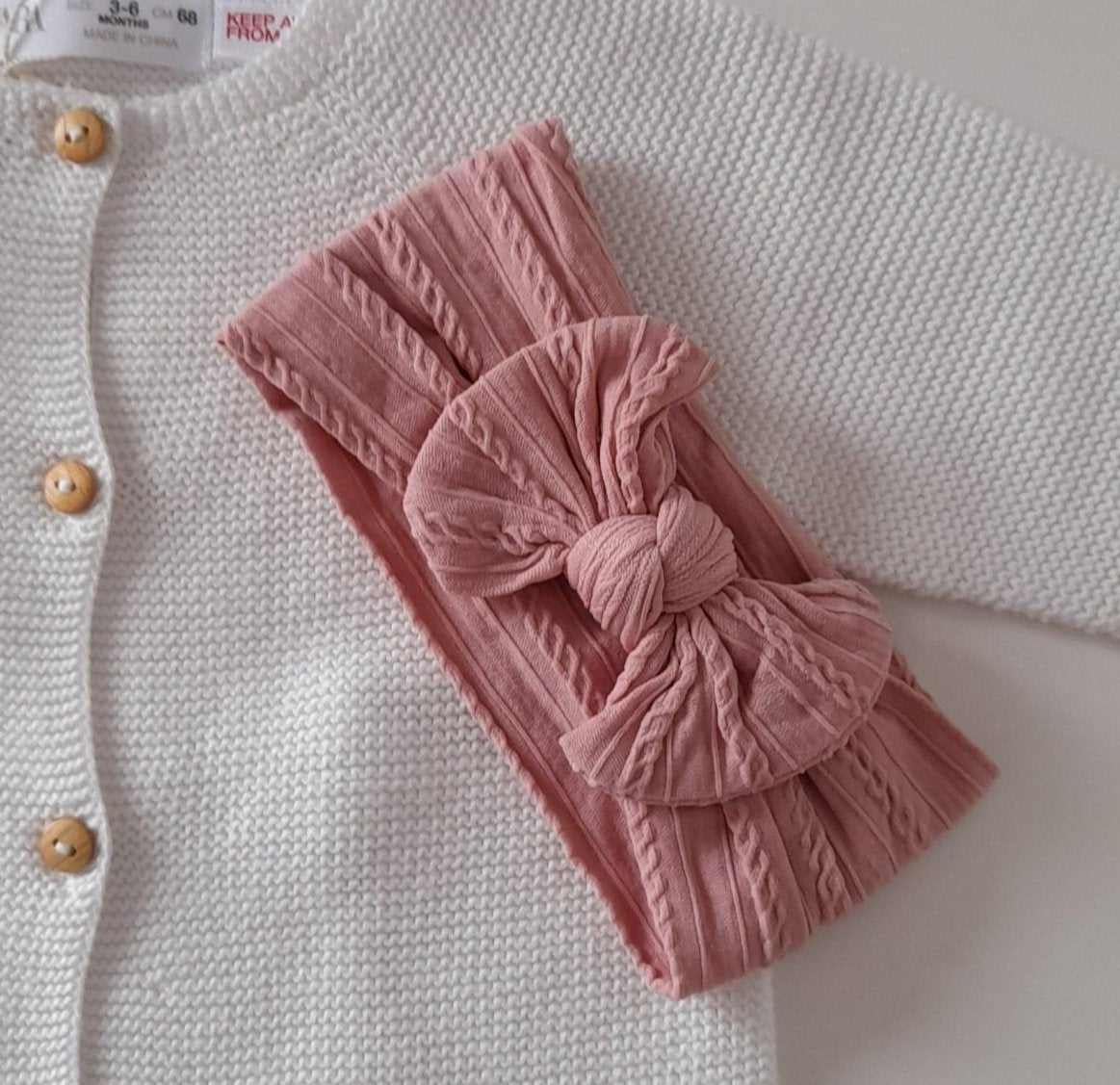 Dusty pink - Baby cable bow headband