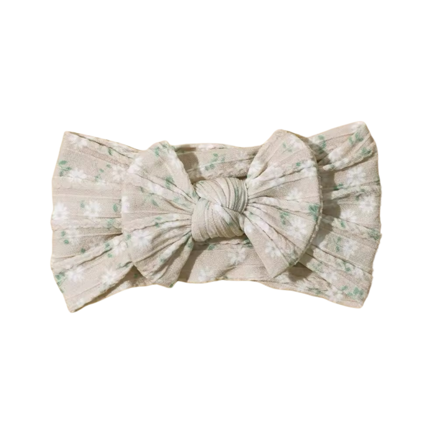 Floral nude green pattern - Baby cable bow headband