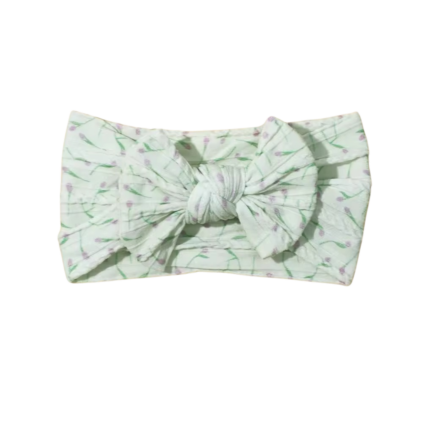 Light green floral pattern - Baby cable bow headband