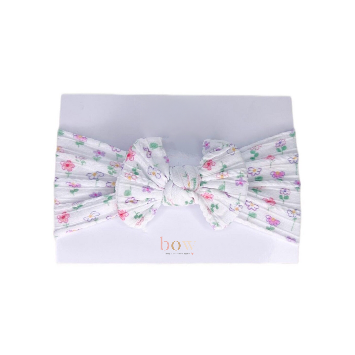White floral pattern - Baby cable bow headband