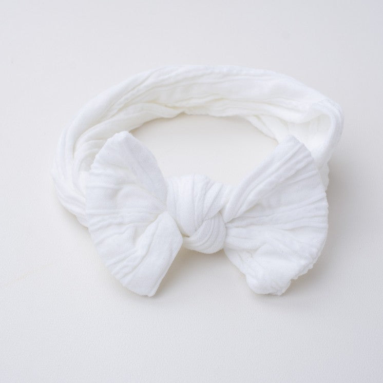 White - Baby cable bow headband