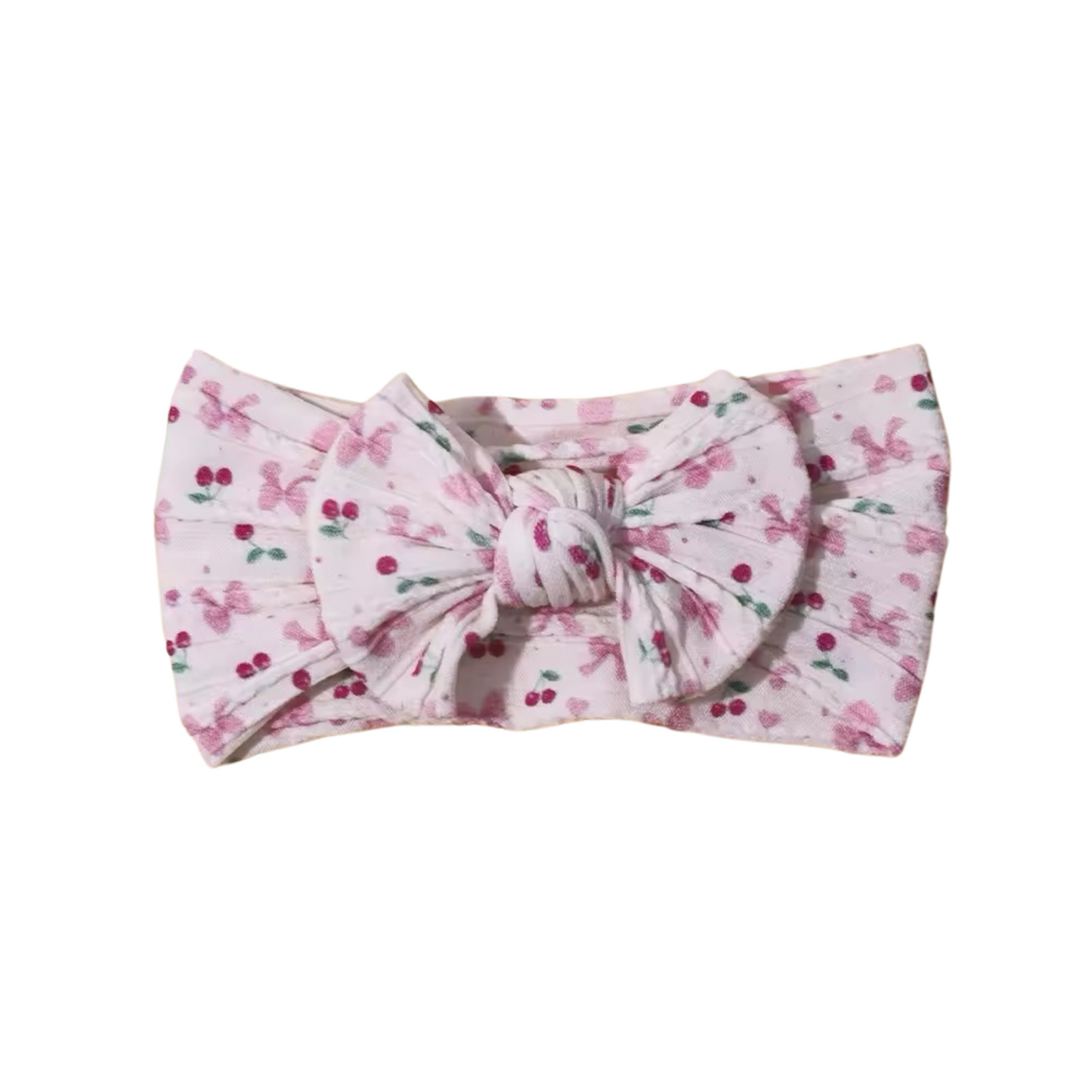 Cherries ‘n bows pattern - Baby cable bow headband