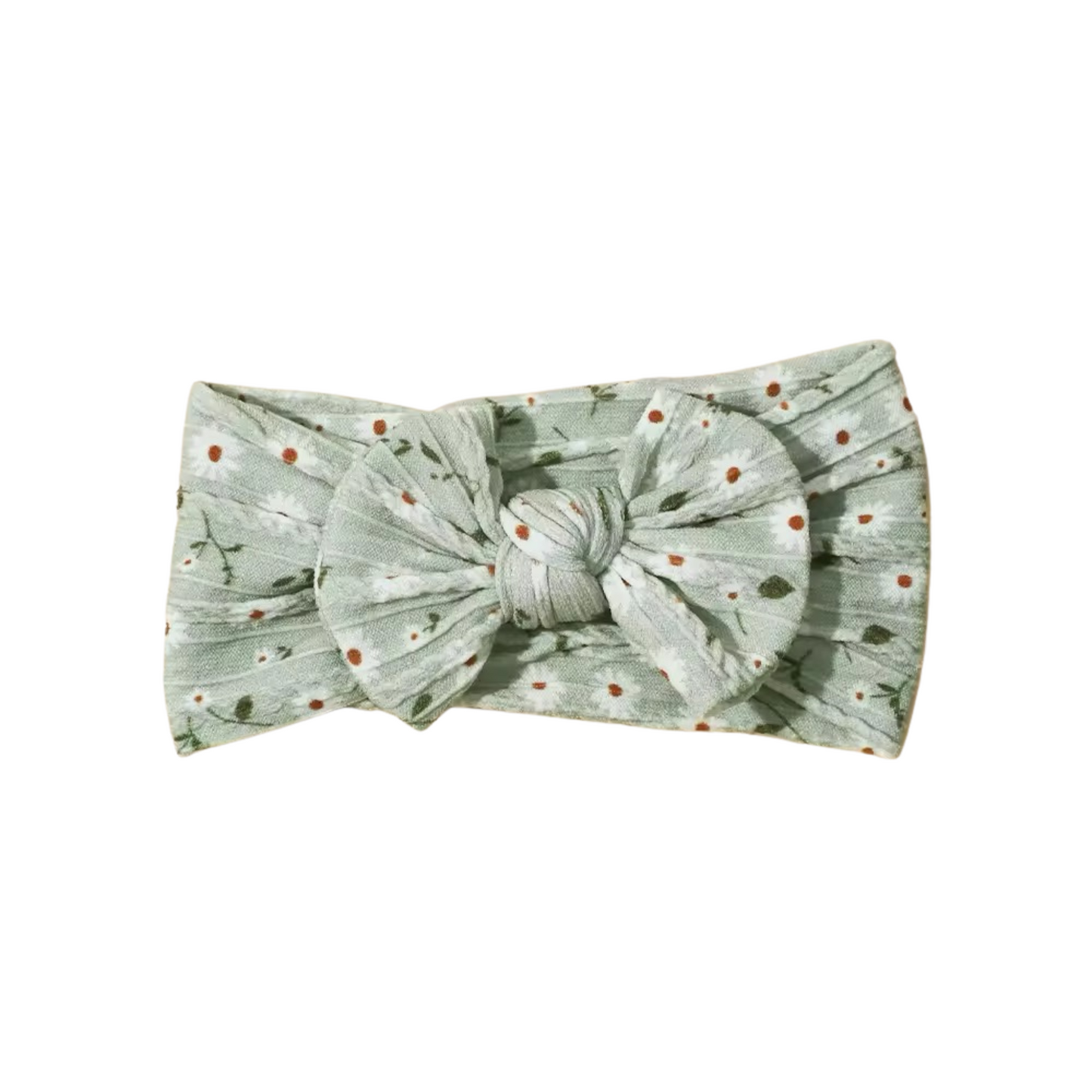 Green daisies pattern - Baby cable bow headband