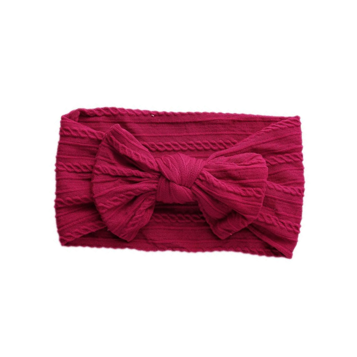 Deep rose red - Baby cable bow headband