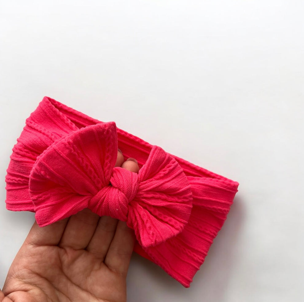 Bright Hot Pink - Baby cable bow headband