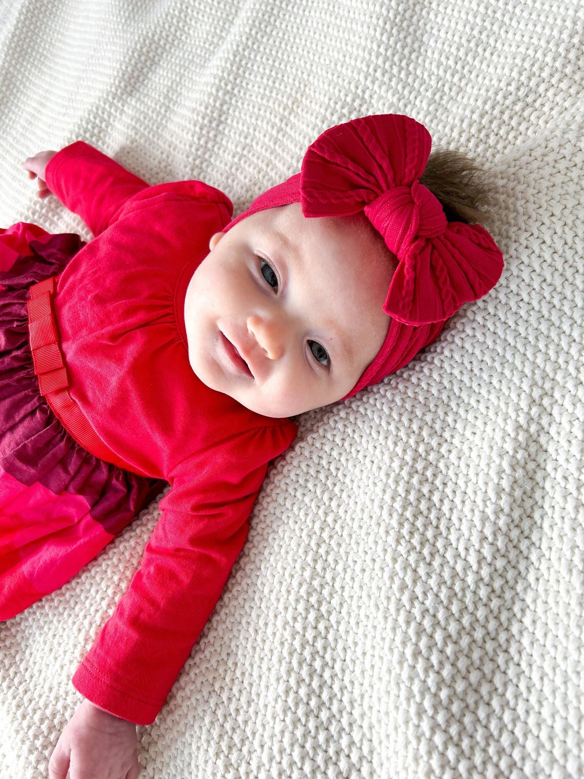 Red - Baby cable bow headband