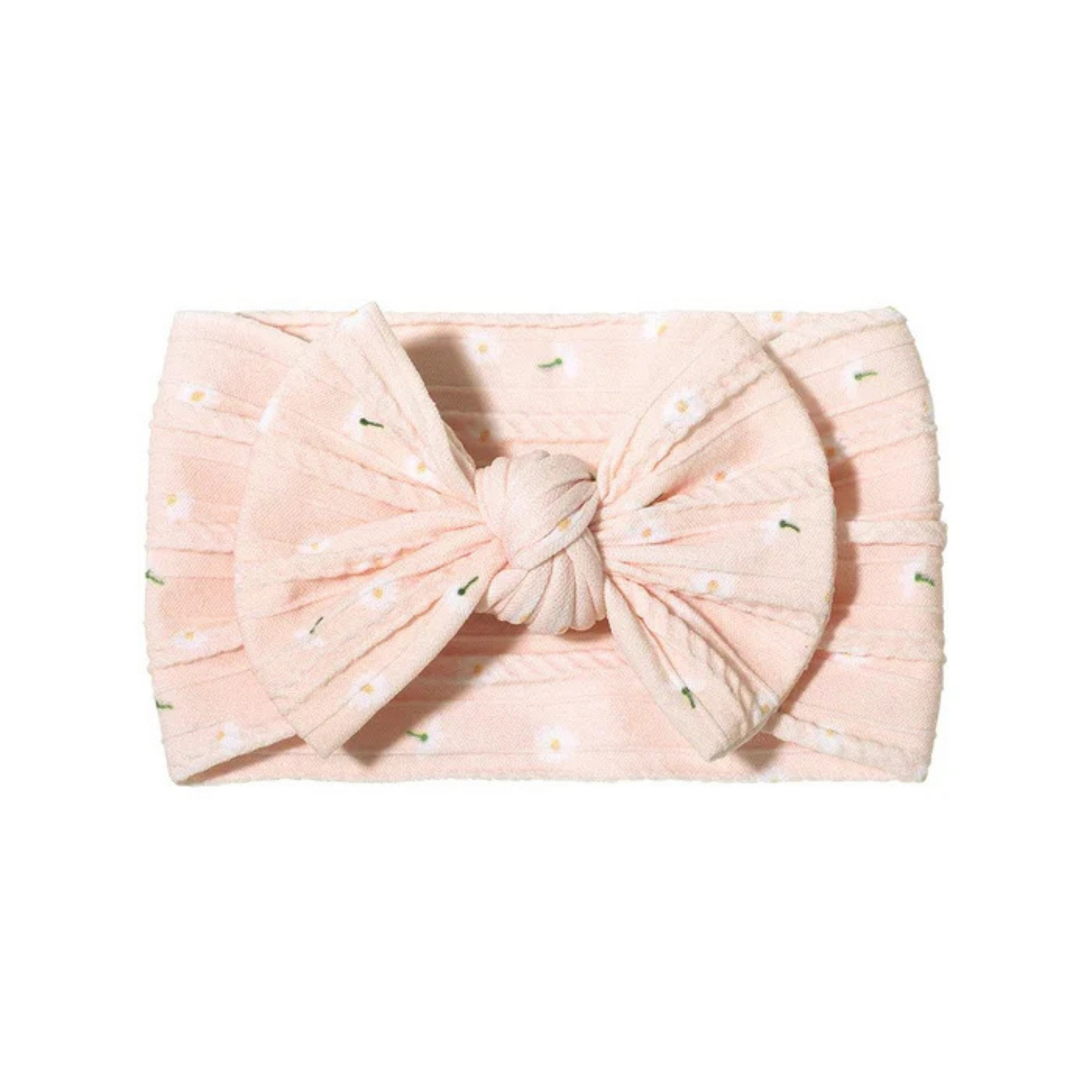 Light peach floral pattern - Baby cable bow headband