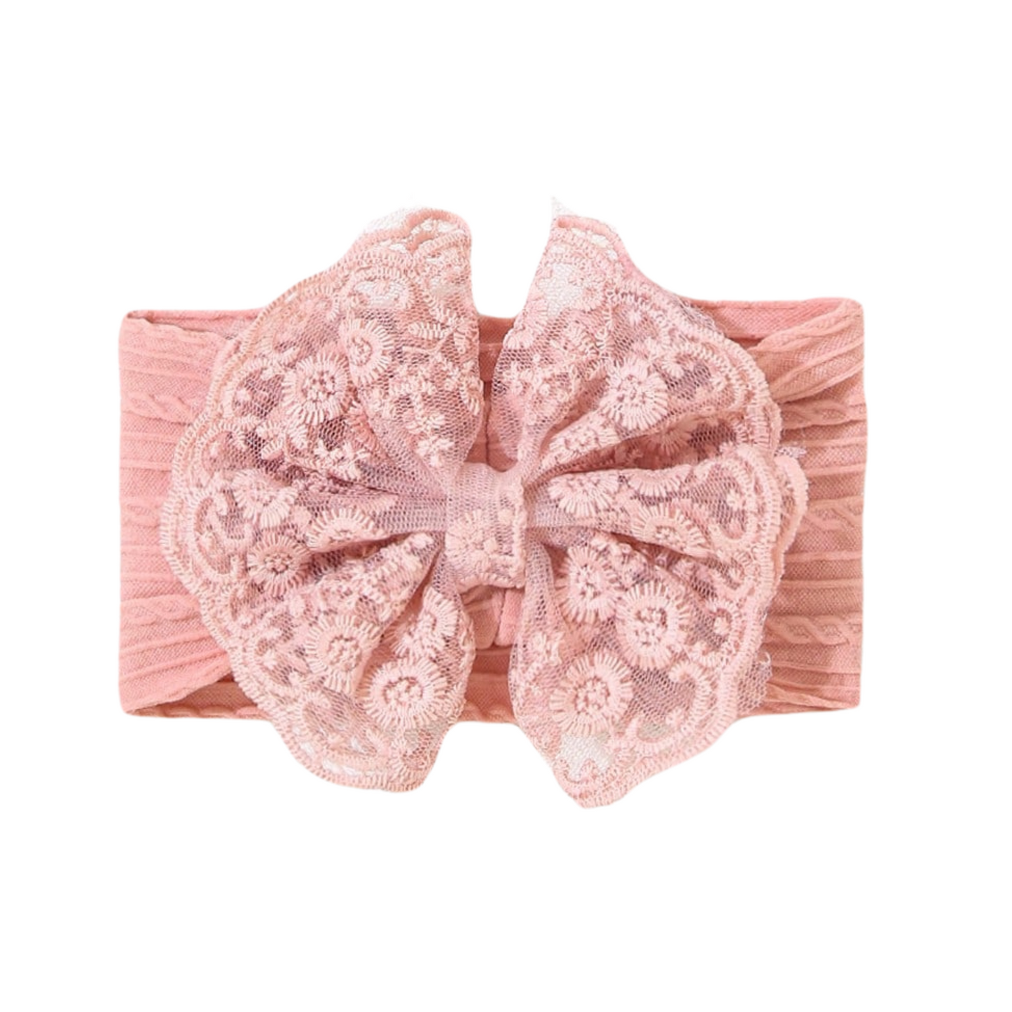 Lace Dusty pink - Baby cable bow headband