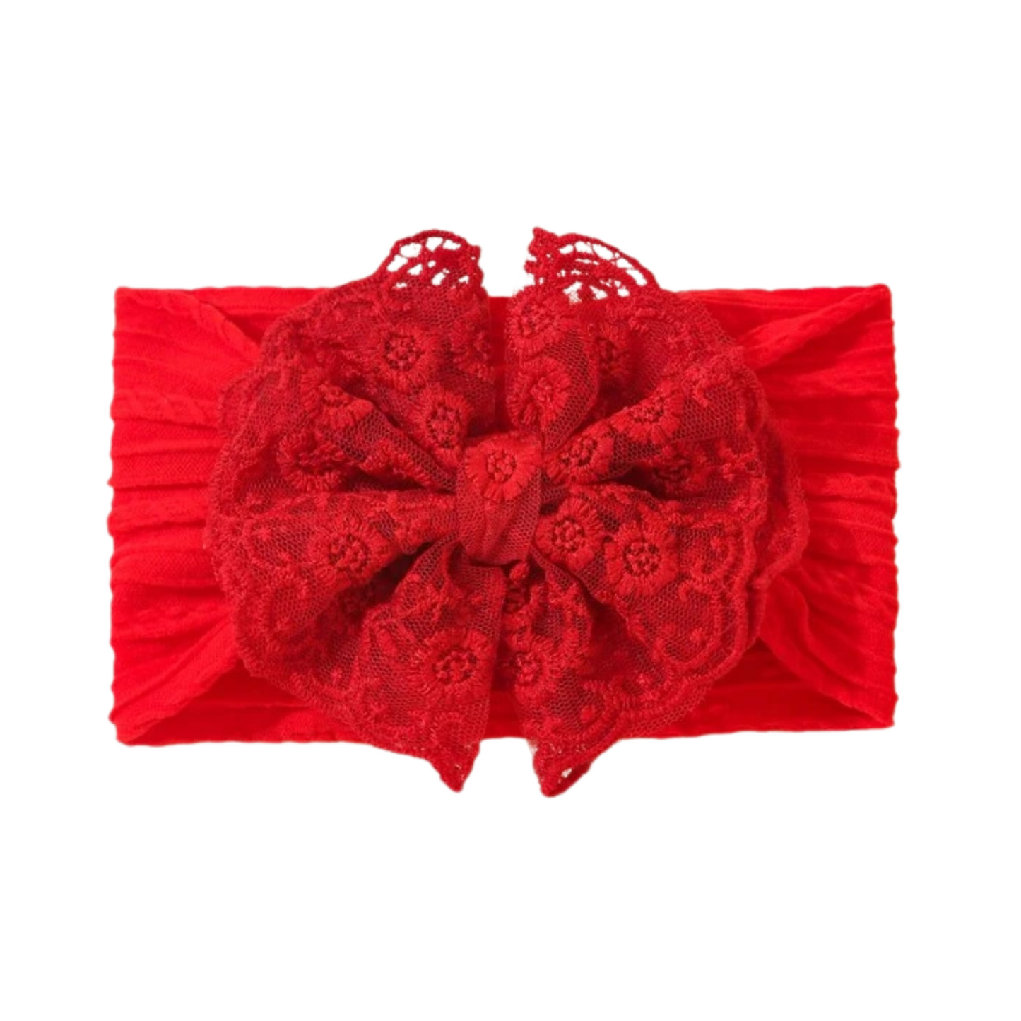 Lace Red - Baby cable bow headband