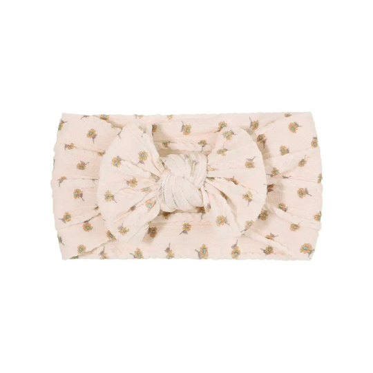 Beige spring floral pattern - Baby cable bow headband