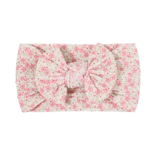 Pink spring floral pattern - Baby cable bow headband
