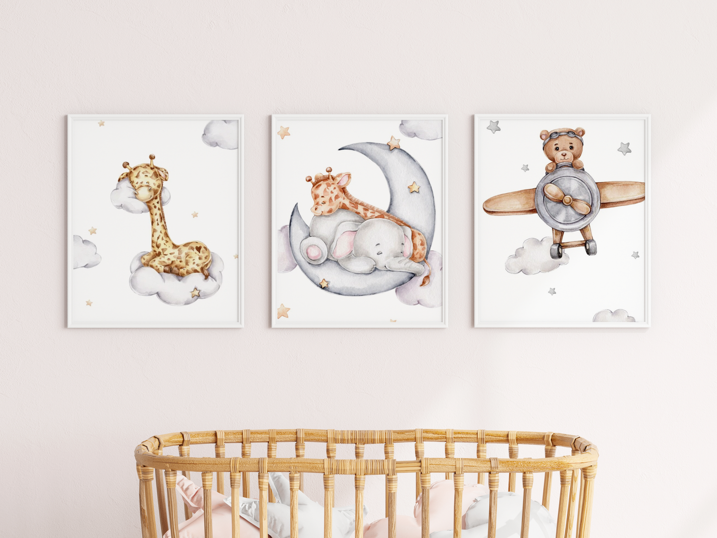 Set of three A3 posters - Giraffe Elephant Bear
