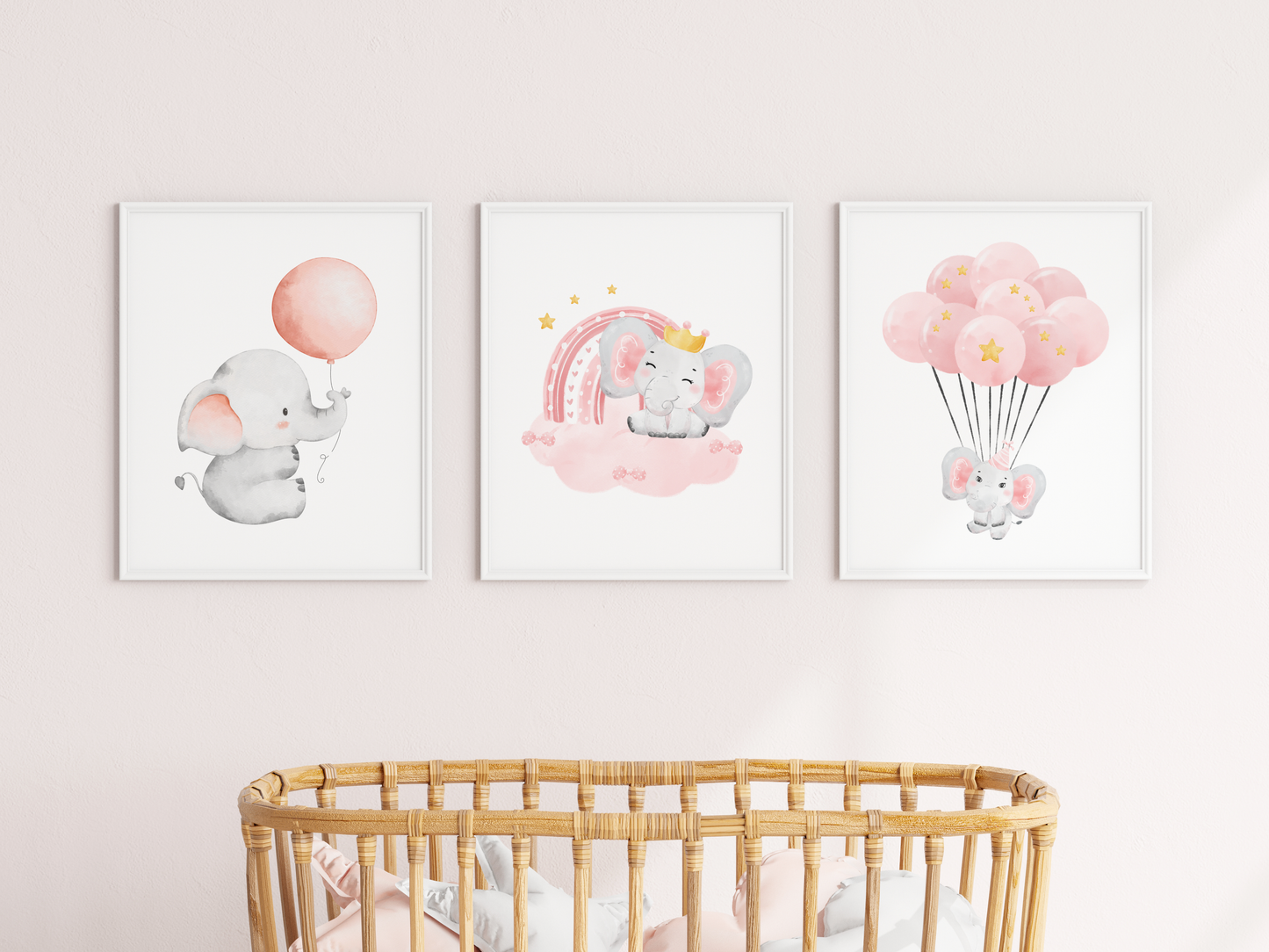 Set of three A3 posters - Baby elephant (pink)