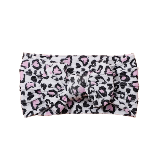 Hearts leopard pattern - Baby cable bow headband