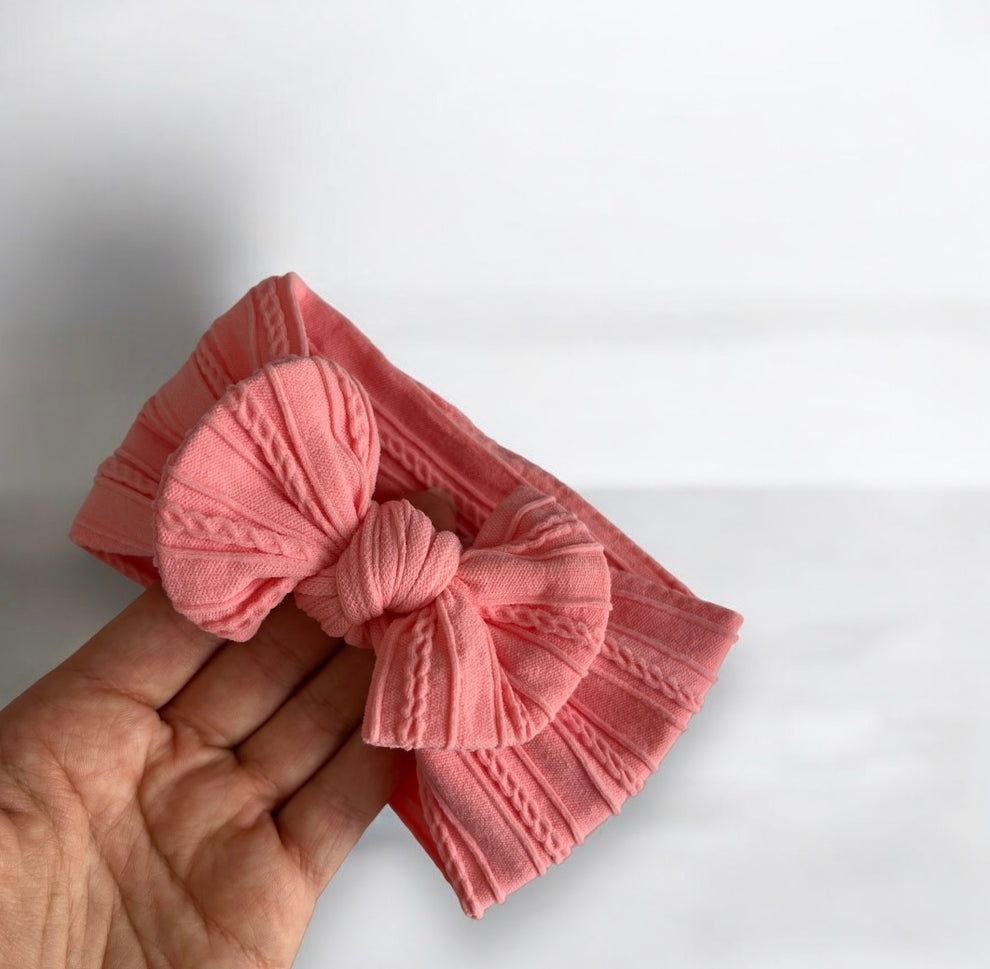 Coral - Baby cable bow headband