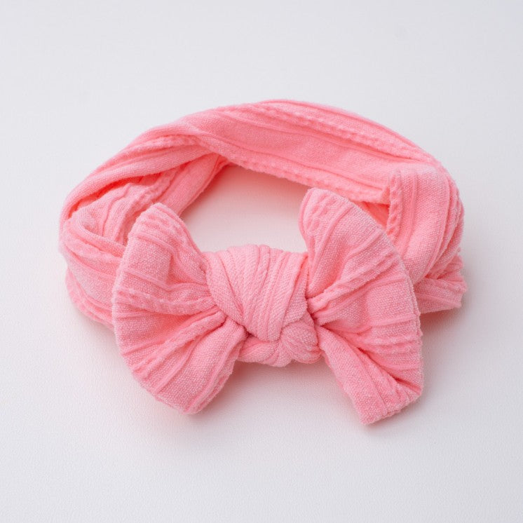 Rose pink - Baby cable bow headband