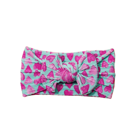 Valentine's green hearts pattern - Baby cable bow headband
