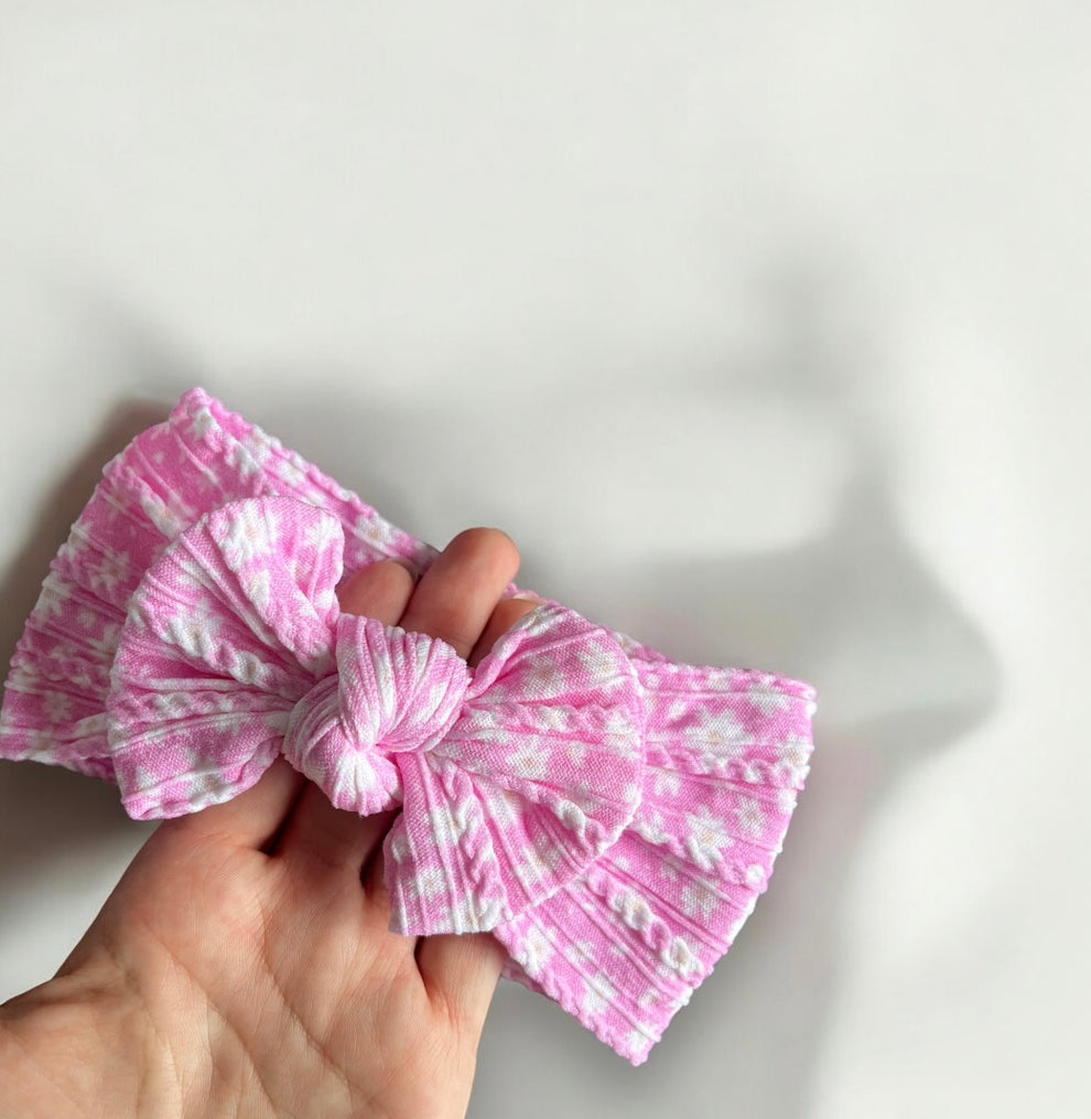 Light pink daisies pattern - Baby cable bow headband