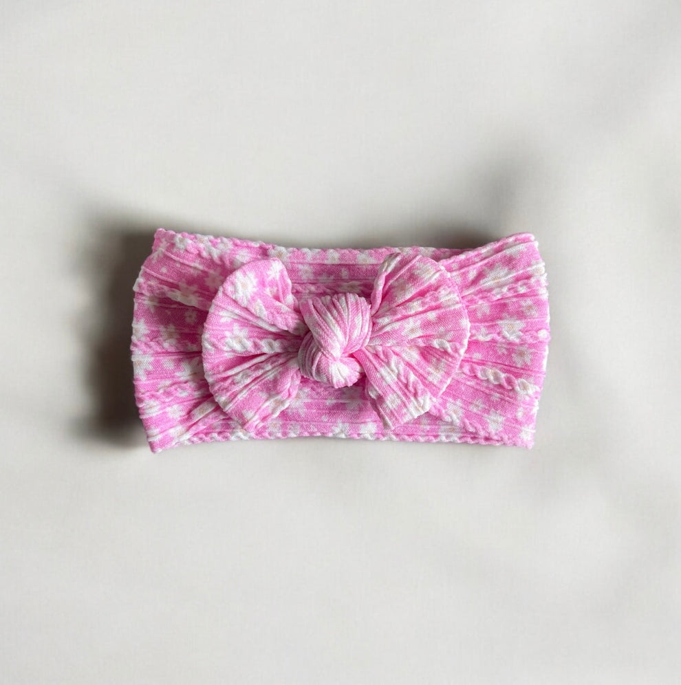 Light pink daisies pattern - Baby cable bow headband