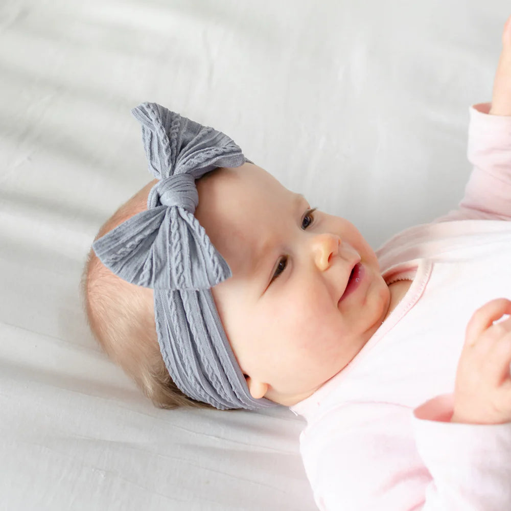 Grey - Baby cable bow headband