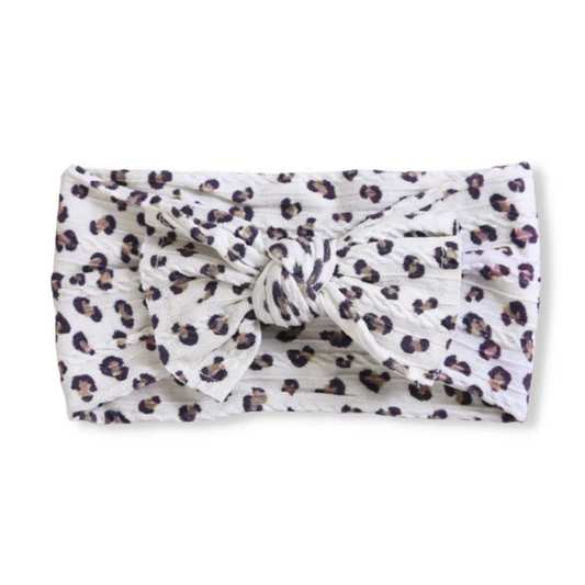 White Leopard - Baby cable bow headband