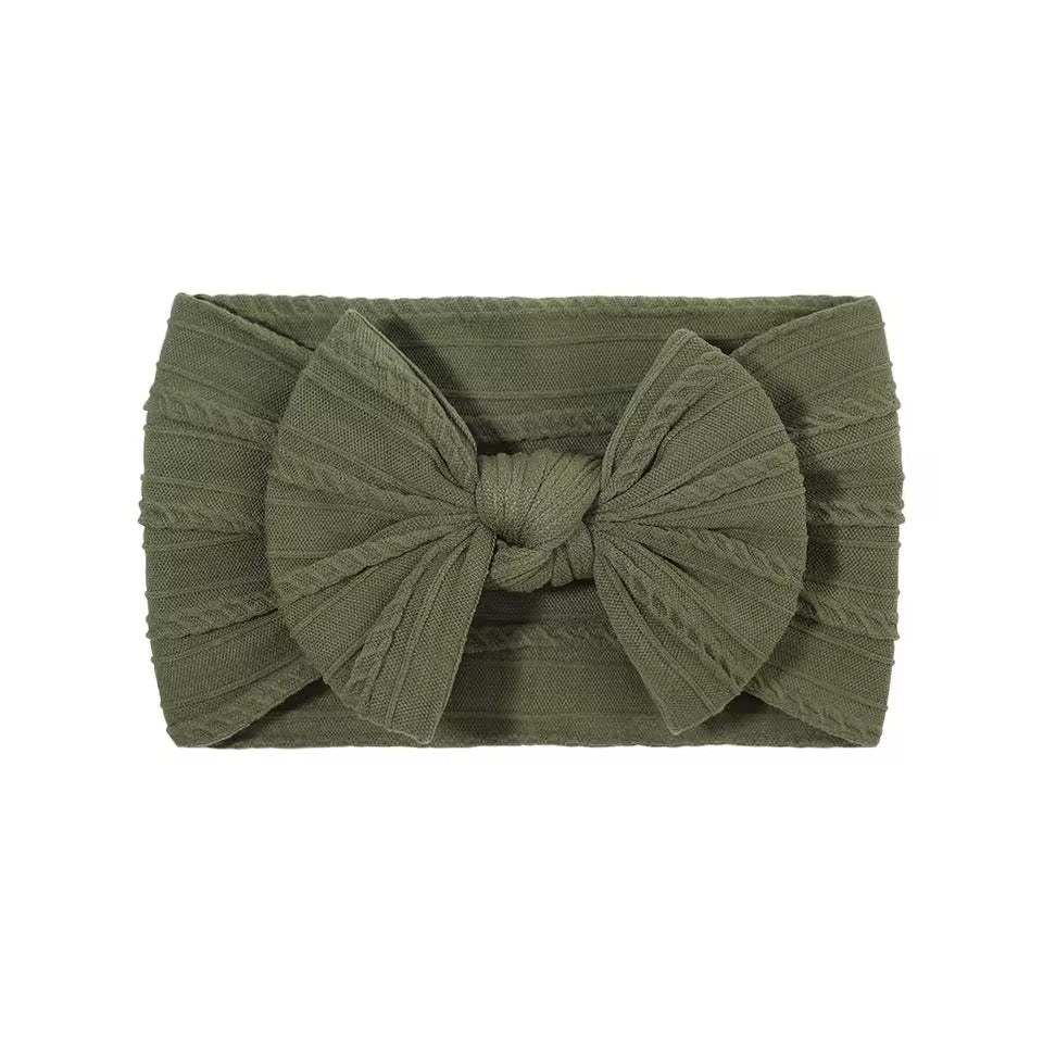 Khaki - Baby cable bow headband