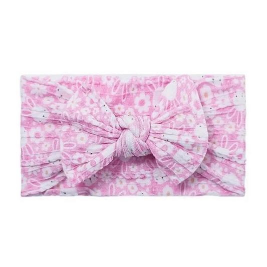 Easter bunnies pink - Baby cable bow headband