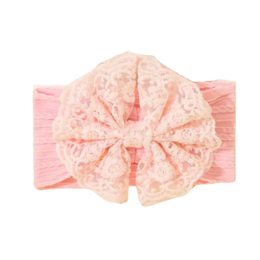 Lace Light pink - Baby cable bow headband