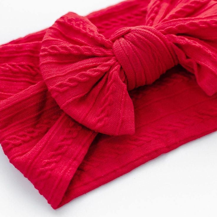 Red - Baby cable bow headband