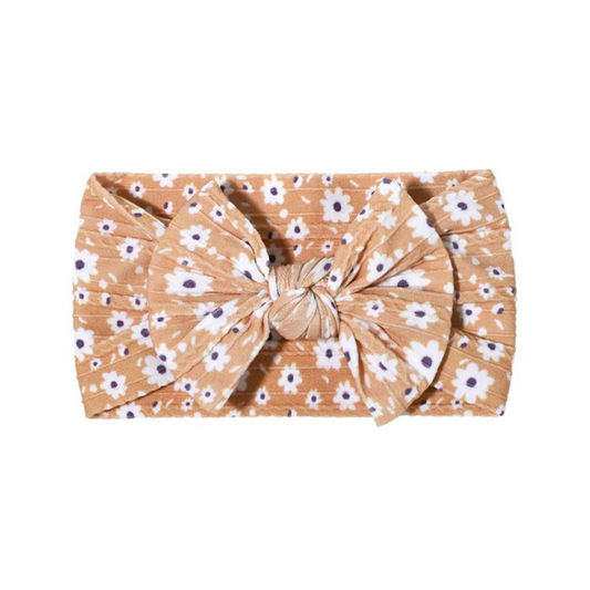 Camel floral - Baby cable bow headband