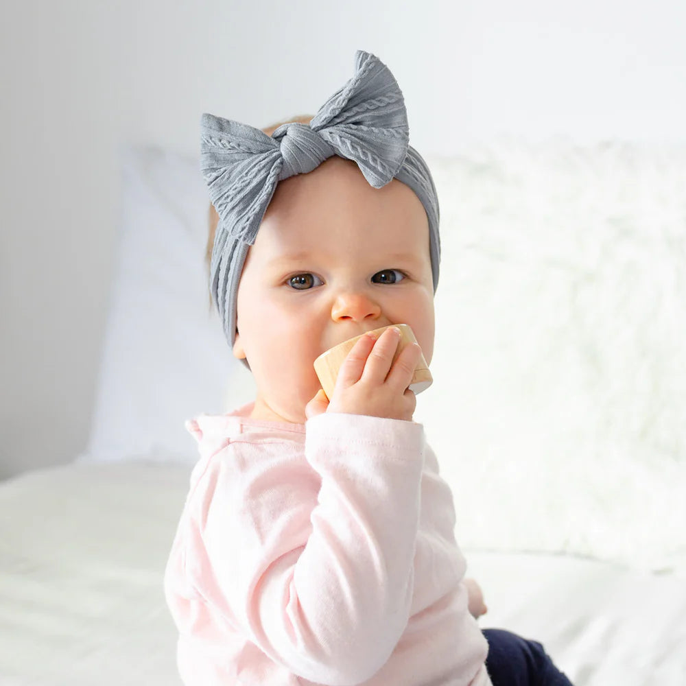 Grey - Baby cable bow headband