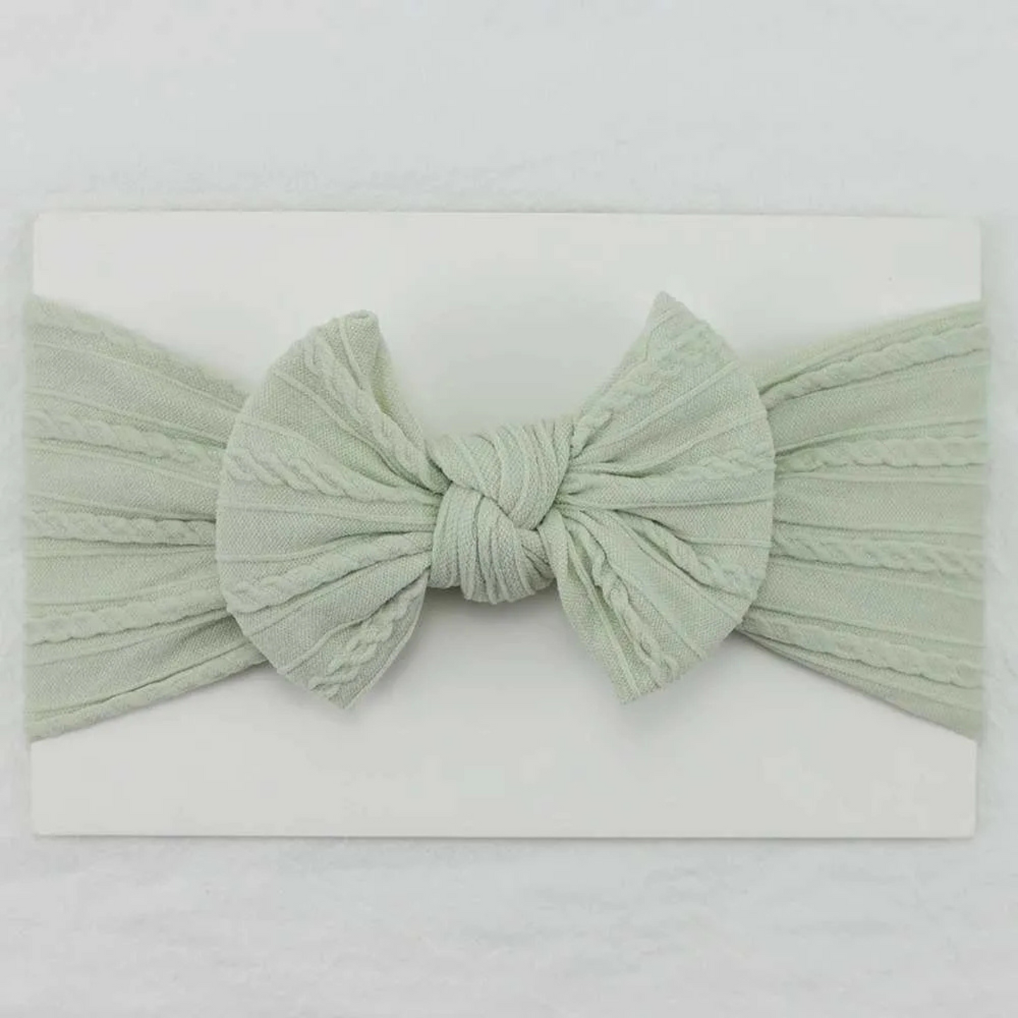 Green sage - Baby cable bow headband