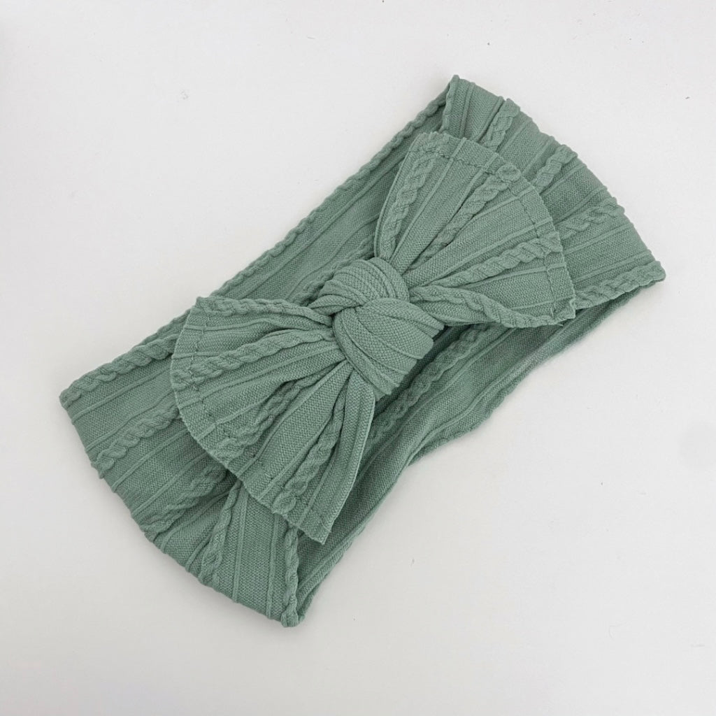 Dusty green - Baby cable bow headband