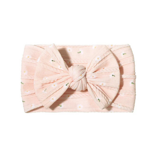 Light peach floral pattern - Baby cable bow headband