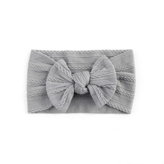 Grey - Baby cable bow headband