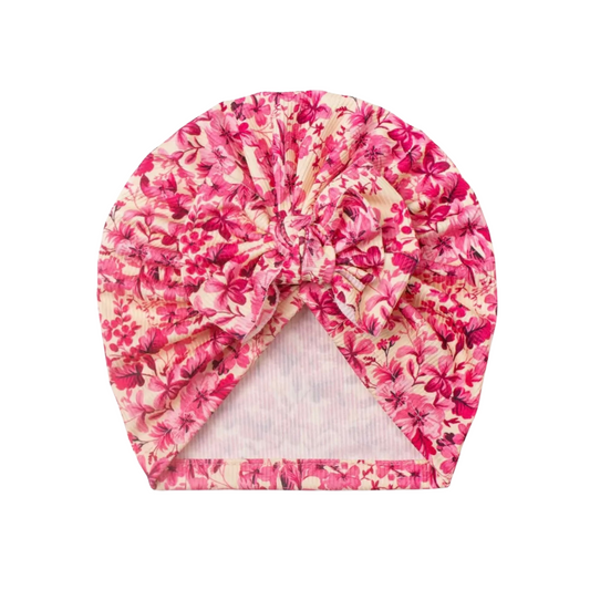 Floral pink - Baby turban hat