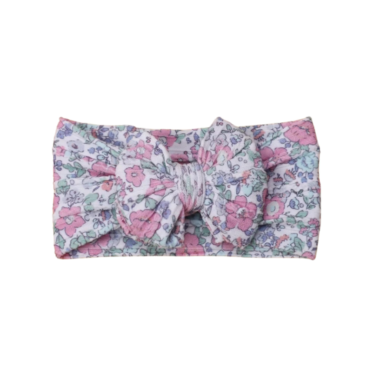 Vintage floral pink - Baby cable bow headband