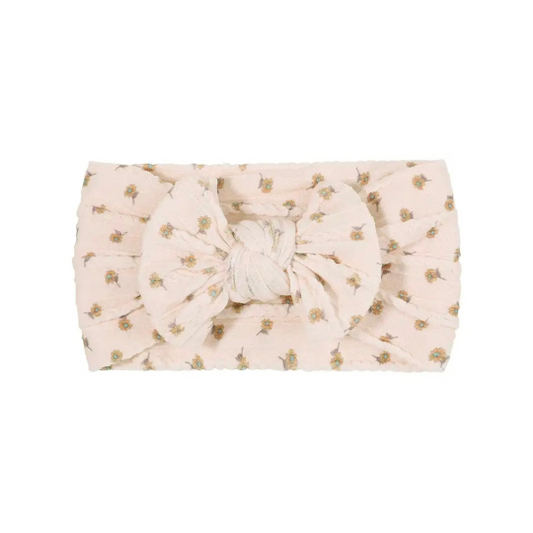 Beige spring floral pattern - Baby cable bow headband