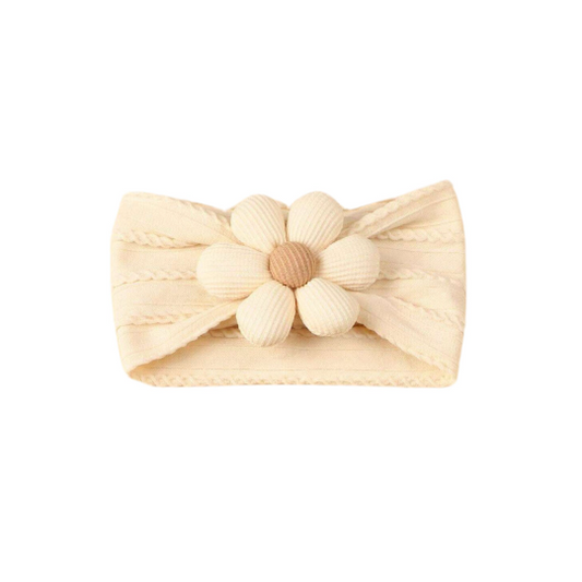 "The flower" Beige oat - Baby cable bow headband