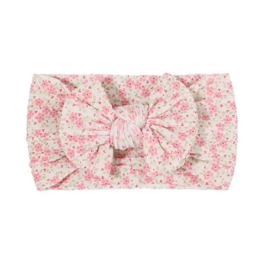 Pink spring floral pattern - Baby cable bow headband