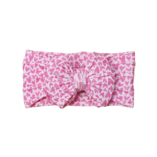 Girly pink hearts pattern - Baby cable bow headband