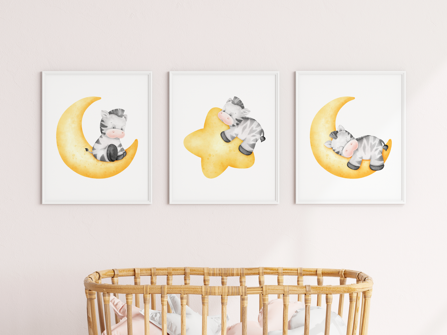 Set of three A3 posters  - Baby zebra (yellow)
