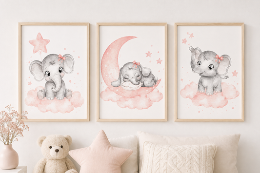 Watercolor light pink elephant set of 3 – Digital Prints
