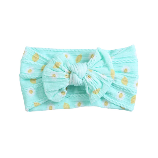 Mint floral - Baby cable bow headband