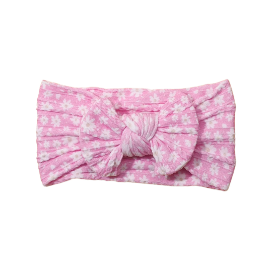 Light pink daisies pattern - Baby cable bow headband