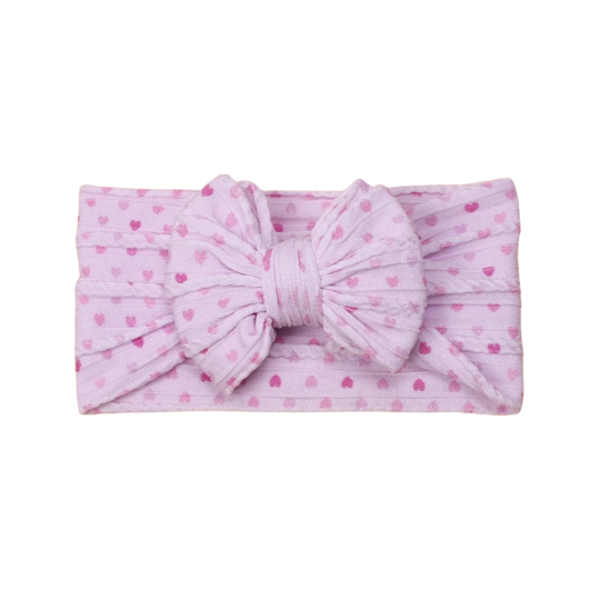 Pink love hearts pattern - Baby cable bow headband