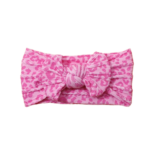 Pink Leopard - Baby cable bow headband