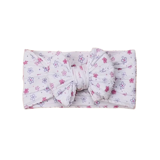 Mauve & Pink spring floral pattern - Baby cable bow headband